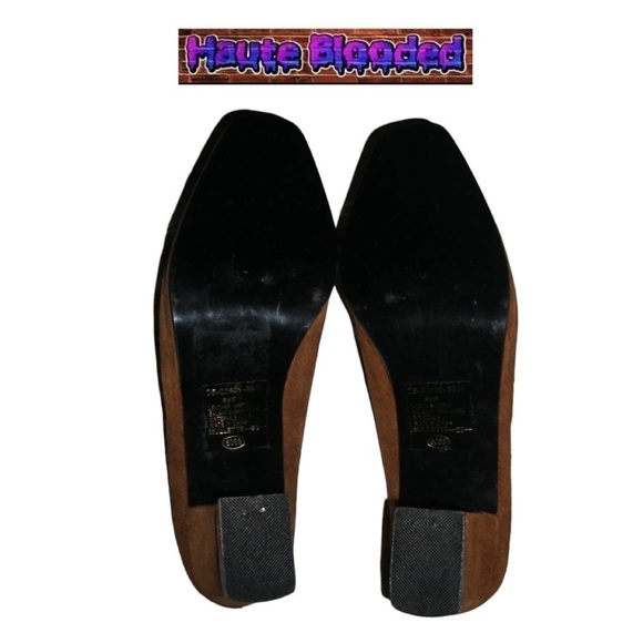 Vintage 90's Wild Pair Suede Tan Platform Slides Square Heels Mules Leather y2k - Picture 5 of 7